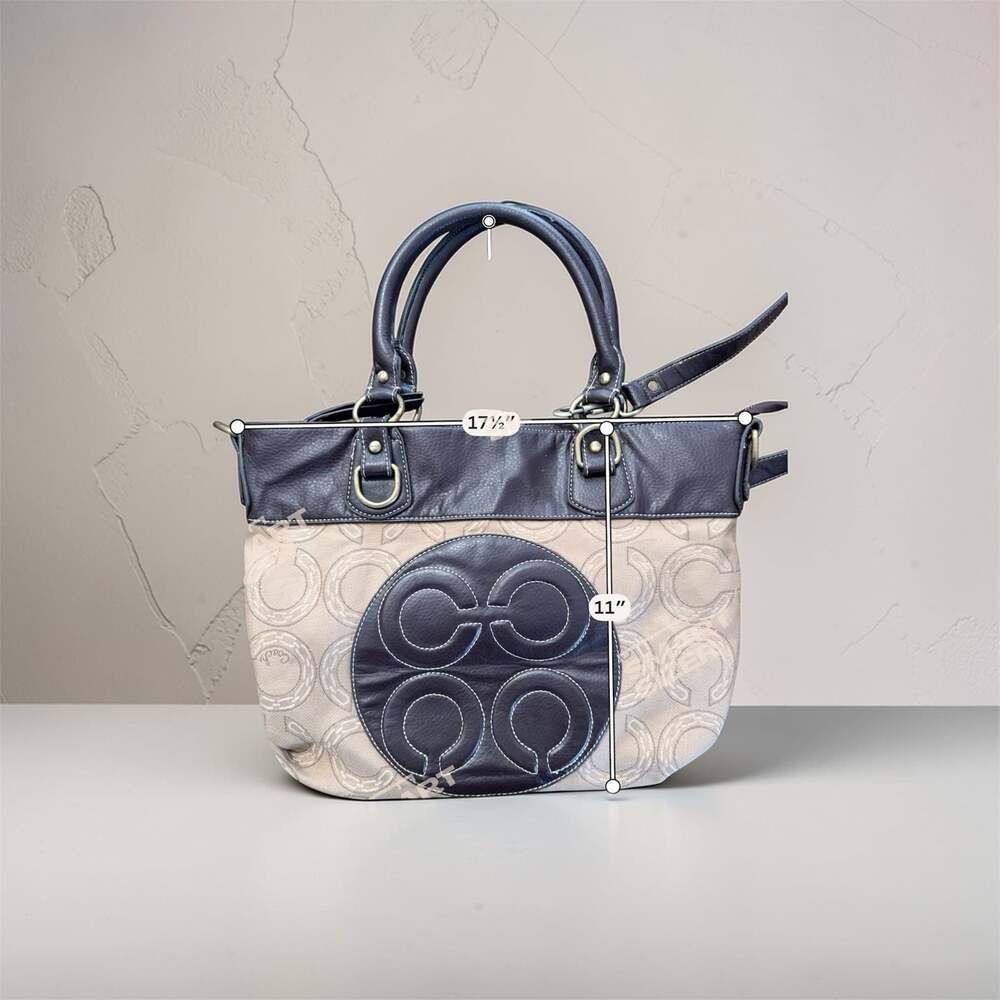 Coach Julia Op Art Signature North South Tote Bag Brown Canvas Leather Trim 1506